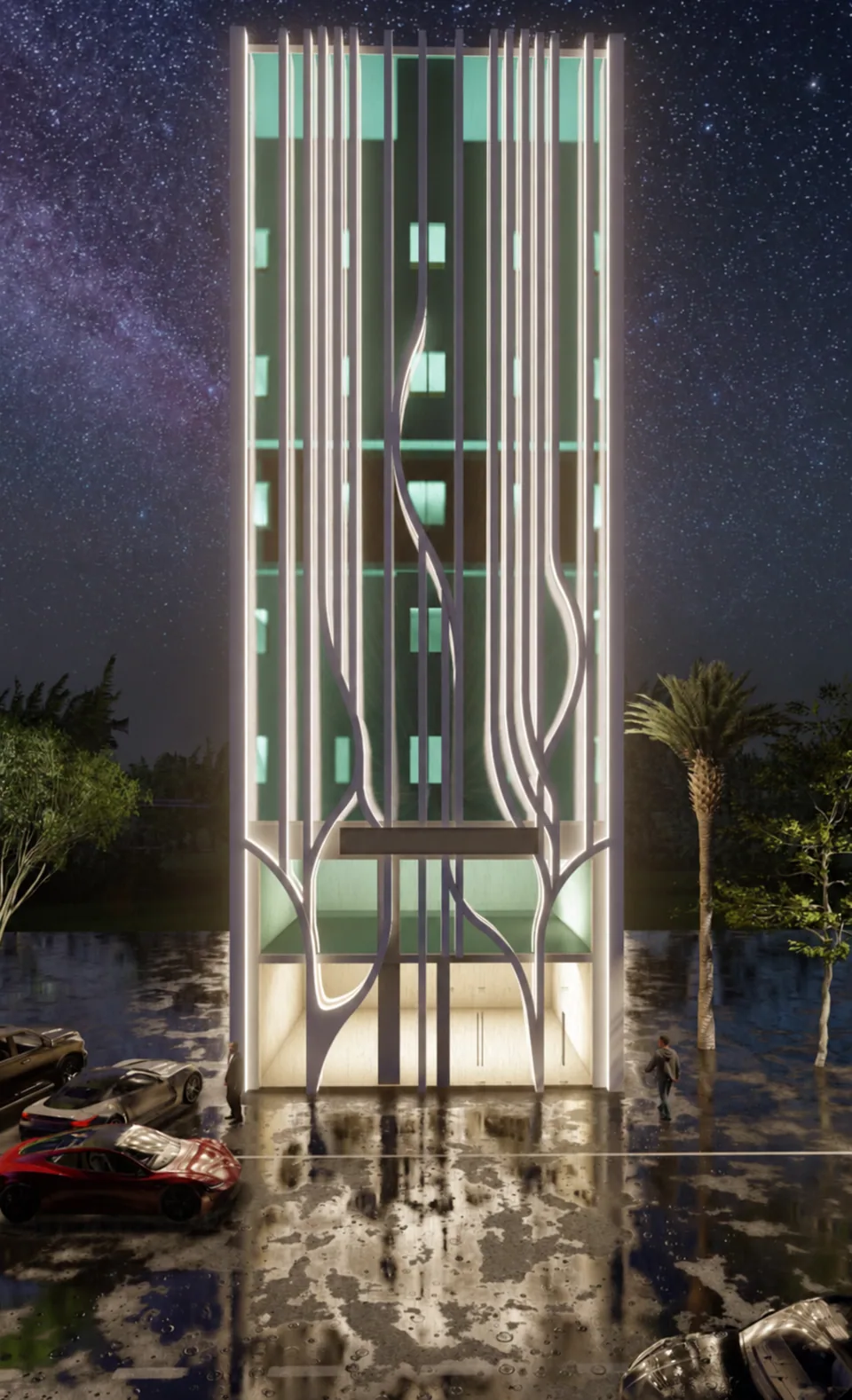 Night-time elevation — architectural visualisation