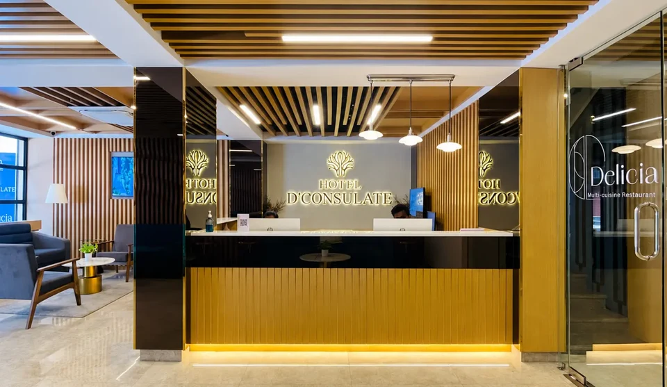 D Consulate Hotel reception and entrance
